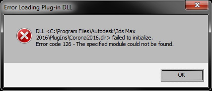 Corona 1.4] [Max 2016] error loading Plug-in DLL - Error code 126
